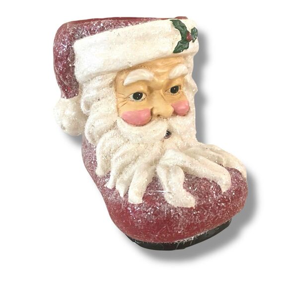 RAZ Imports Paper Mache Santa Face Glitter Boot Christmas Decor VTG 5” Tall - Picture 1 of 10